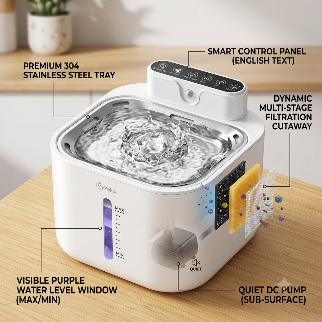 MyPalex™ PureFlow 4L Smart Wireless Pet Fountain – App Controlled & Heated Water Dispenser