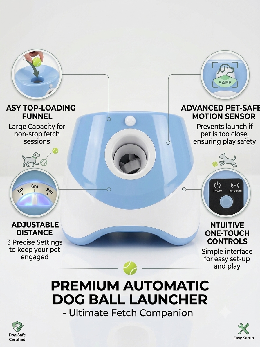 MyPalex™ Interactive Automatic Dog Ball Launcher – Smart Light-Control Tennis Ball Thrower for Small & Medium Dogs